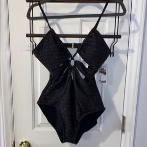 Time and True NWT 1 piece bathing suit. Sz. 8-10, black and gold